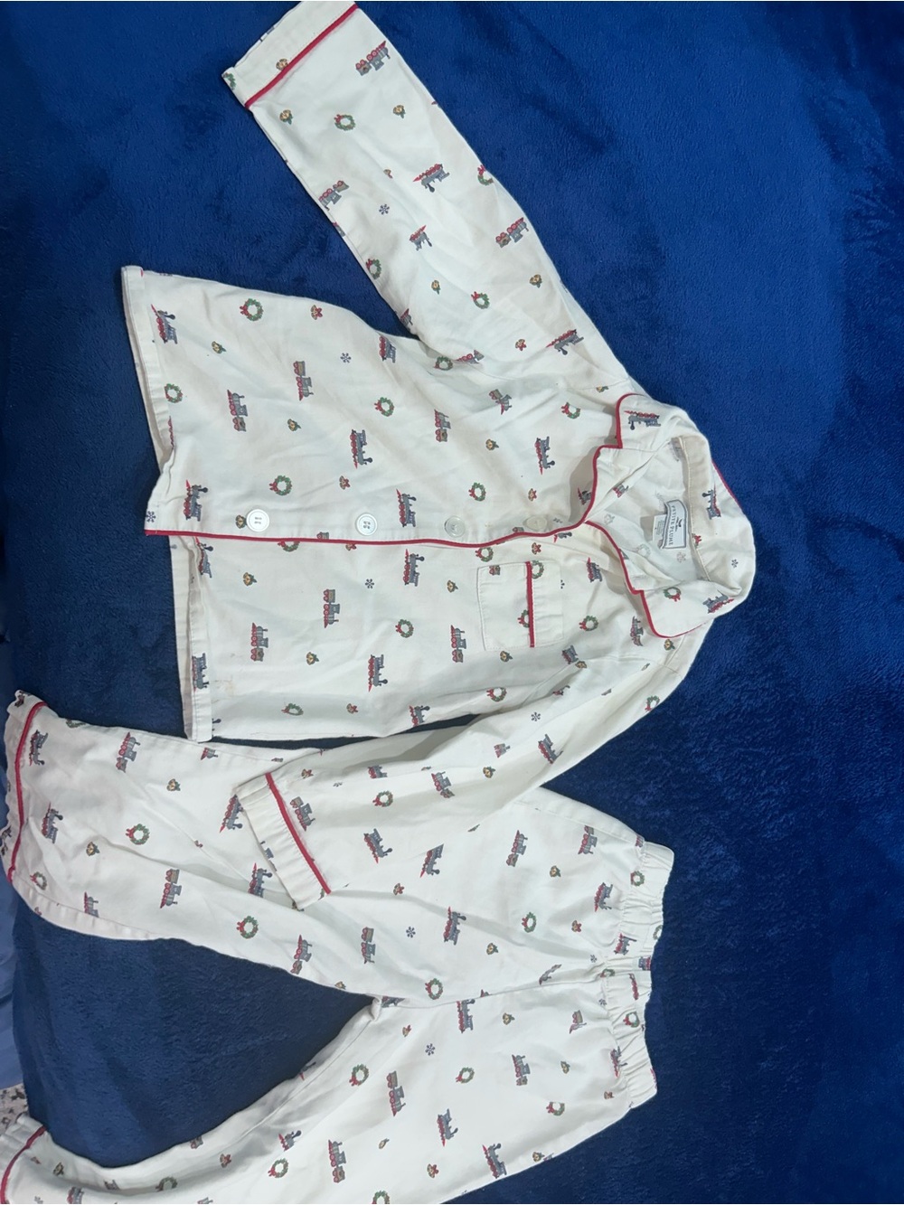 Kids Holiday-Print White Pajama Set with Red Trim